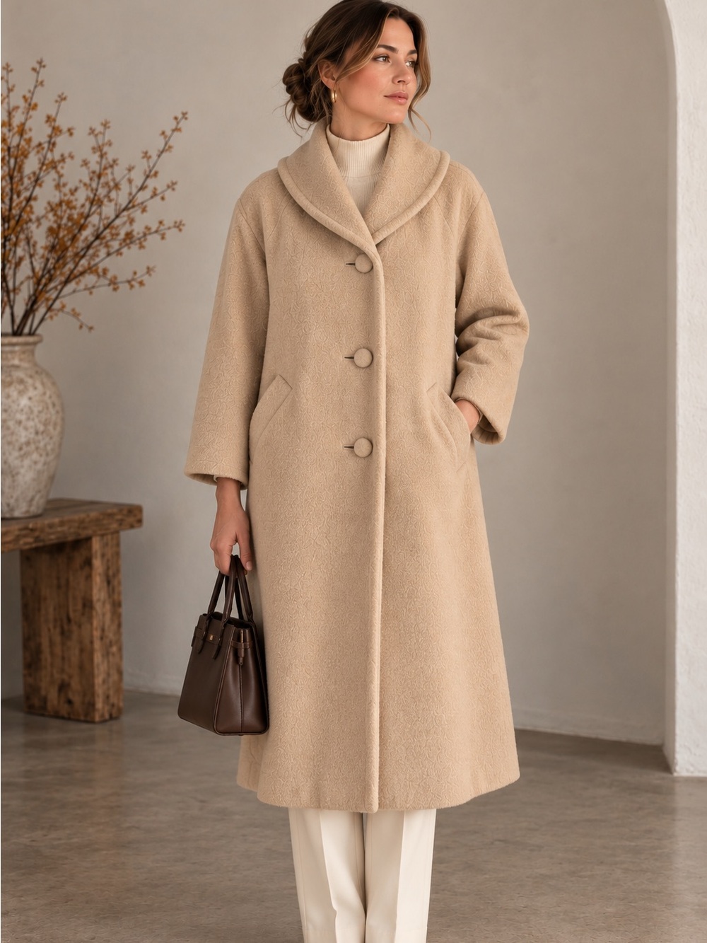 Vintage Brushed Coat Camel Shawl Collar Swing Princess Old Money Union Made M